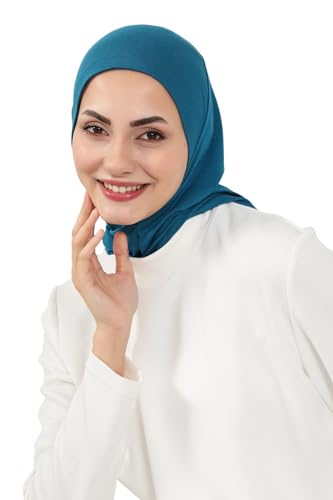 Aisha's Design Full Coverage%95 Cotton Bonnet for Women, Ready-to-Wear Hijab Bonnet Headscarf with Neck Coverage - color: Petrol