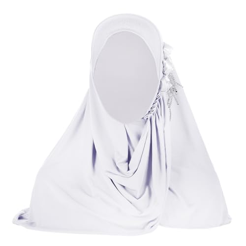 Women Soft One Piece Hijab Long Muslim Turban Islamic Full Head Scarf - color: 3 Flowers/White