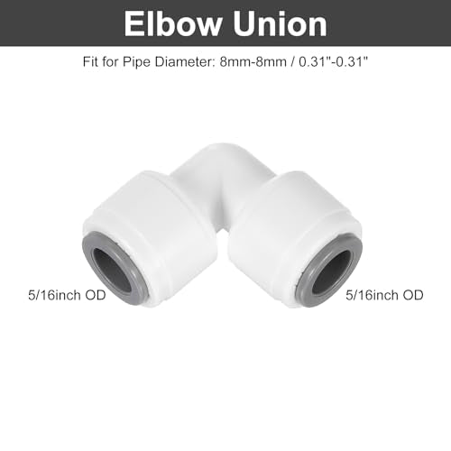 uxcell 3Pcs Plastic 5/16" OD x 5/16" OD Air Hose Fittings, 90 Degree Elbow Union Coupling for RO Water System, White (8-8mm)