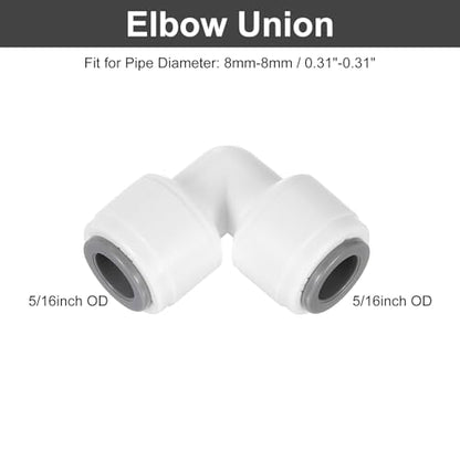 uxcell 3Pcs Plastic 5/16" OD x 5/16" OD Air Hose Fittings, 90 Degree Elbow Union Coupling for RO Water System, White (8-8mm)