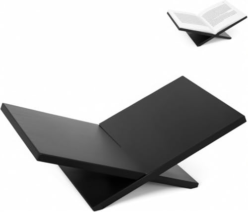 Open Display Book Stand, Solid Wooden Large Book Holder for Reading, Bible Stand, Book Opener Holder for Recipe, Quran, Art Book, Magazine, Textbook (Black)