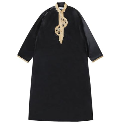 zhxinashu Thobe for Men Islam Long Sleeve Mens Kaftan Thobe Muslim Men Clothing - color: Black, size: X-Large