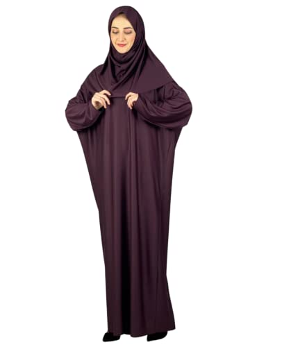 Women Prayer Clothes with Hijab Muslim Outfits Long Robe Abaya Turkish Islamic Dresses Dubai Kaftan with Rosary - color: Cherry
