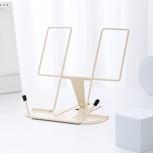 Metal Book Stand for Desk, Adjustable Reading Rest Book Holder, Portable Cookbook Documents Holder, Sturdy Typing Stand for Recipes Textbooks Tablet Music Books, Desktop Stationery Gifts(Milky White) - color: Milky White
