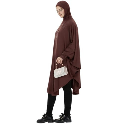 Muslim Abaya Dress for Women Highly Stretchy Batwing Hooded Prayer Hijab - color: Coffee, size: Large