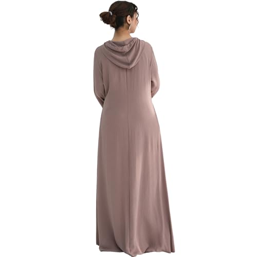 Muslim Abaya Dress for Women Lightweight Hoody Pockets Islamic Prayer Robe - color: Taro, size: Small