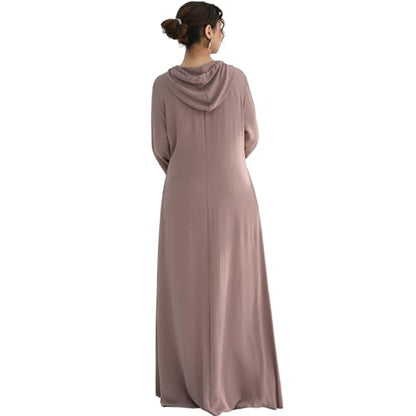 Muslim Abaya Dress for Women Lightweight Hoody Pockets Islamic Prayer Robe - color: Taro, size: X-Large