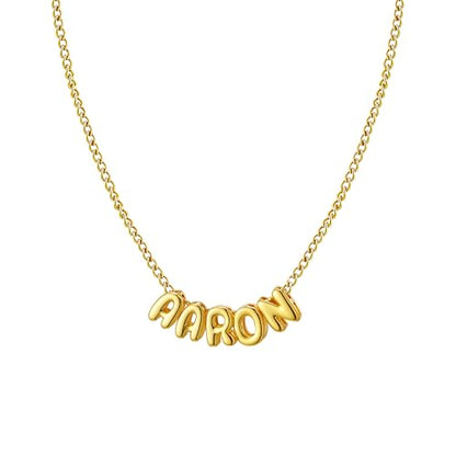 Ldurian Personalized Bubble Name Necklace, Tiny Name Plate Pendant Necklace, 14K Gold Plated Charm Cute Pre-made Jewelry for Women - size: 2 Aaron