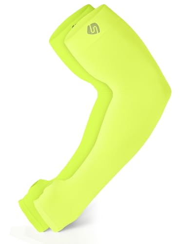 Arm Sleeves for Men Women Warmers Tattoo Cover Up Sun UV Protect UPF 50 - color: Hi Viz Yellow, size: Large