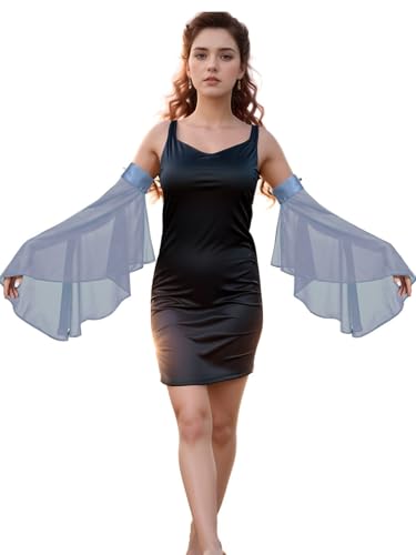 Detachable Sleeves for Wedding Dresses Chiffon Bell Sleeve Arm Covers Victorian Gothic Bridal Gown Accessories - color: Gray Blue