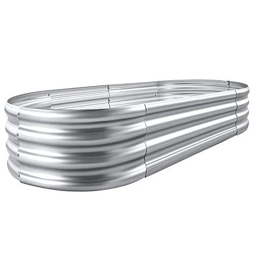 Land Guard 8×4×1 ft Galvanized Raised Garden Bed Kit，Raised Garden Boxes Outdoor, Oval Metal Raised Garden Beds for Vegetables…… - color: 1-silver, size: 8×4×1ft(1pcs）
