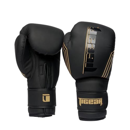 Tigear Surge Pro Boxing Gloves for Men Women & Kids | Engineered Leather Muay Thai Gloves, MMA Gear, Kickboxing Heavy Bag Training and Sparring - color: Black/Gold, size: 12 oz