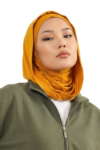 Aisha's Design Full Coverage%95 Cotton Bonnet for Women, Ready-to-Wear Hijab Bonnet Headscarf with Neck Coverage - color: Mustard Yellow