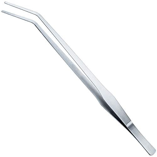 OIIKI 15 inch Curved Aquarium Tweezers, Polished Tongs Tweezers, Silver | Stainless Steel Long Tweezers with Precision Serrated Tips for Garden, Kitchen, Indoor & Outdoor - size: 15 inch Curved (1 PCS)