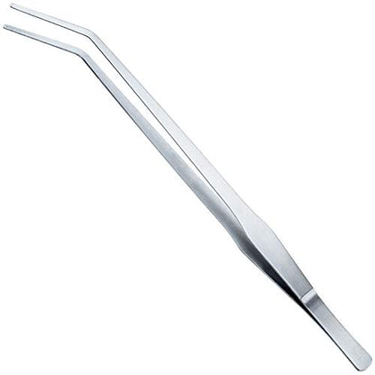 OIIKI 15 inch Curved Aquarium Tweezers, Polished Tongs Tweezers, Silver | Stainless Steel Long Tweezers with Precision Serrated Tips for Garden, Kitchen, Indoor & Outdoor - size: 15 inch Curved (1 PCS)