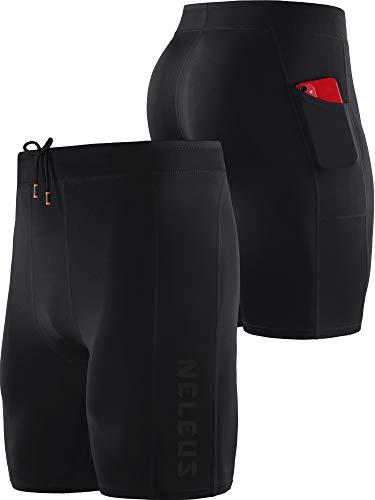 NELEUS Men's 3 Pack Running Compression Shorts with Pockets - color: 6072 Black/Blue/Red,3 Pack, size: Medium