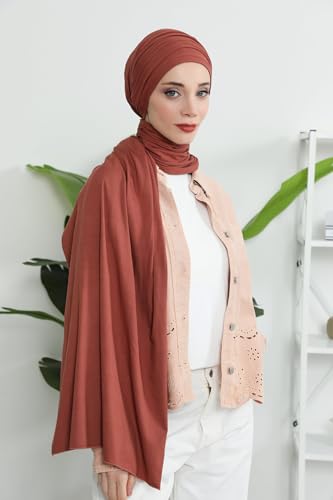 Aisha's Design Instant Hijab Scarves for Women, 95% Cotton Pretied Bonnet Turban Easy to Wear Cotton Headscarf - color: Cinnamon