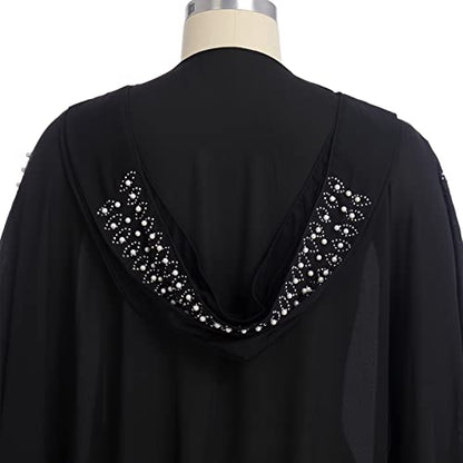 OBEEII Muslim Dress for Women Loose Batwing Sleeved Hooded Beaded Embroidery Long Abaya Dress Kaftan Abayas Islamic Robe - color: Bs01