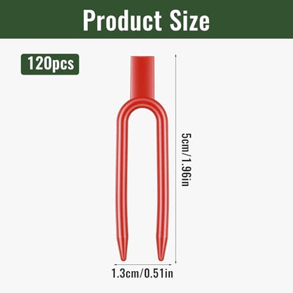 120 PCS Plant Pins for Pothos, Plastic Strawberry Garden Pins, Reusable Plant Pins for Indoor Plants, Strawberry Support Pin Fork Vine Fixing Clips, Garden Fork for Plant Cutting Farming Securing(Red)