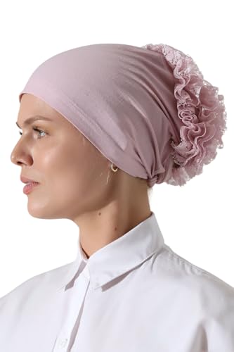 ihvan online Hijab Cap, Head Scarf Beanie, Volumizing Non Slip Head Wraps for Women, Hijab Undercap with Tie-Back Closure - color: Pink