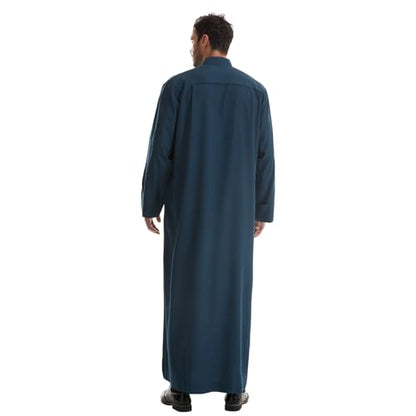 IWEMEK Muslim Thobe for Men Kaftan Thobe with Pockets Middle East Saudi Arabic Robe Ramadan Caftan Dubai Islamic Abaya Dress - color: Dark Blue, size: Large
