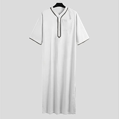 Generic Kurta Men Long Sleeve Kaftan Thobe Muslim Men Thobe Big and Tall Kaftan Men Thobe with Pocket - color: A1-white, size: Medium
