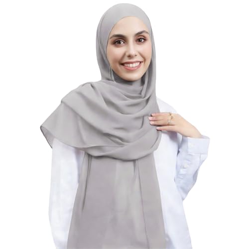 Instant Hijab Set 3-in-1 Chiffon Hijab Scarf for Women with Built-in Magnets and Undercap Head Wraps - color: Light Grey