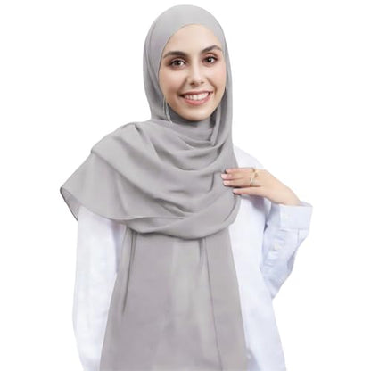 Instant Hijab Set 3-in-1 Chiffon Hijab Scarf for Women with Built-in Magnets and Undercap Head Wraps - color: Light Grey
