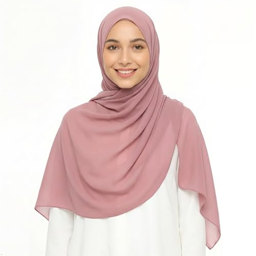 Women's Magnetic Hijab with Stitched Undercap - No Pin Chiffon Prayer Scarf - color: Light Mauve