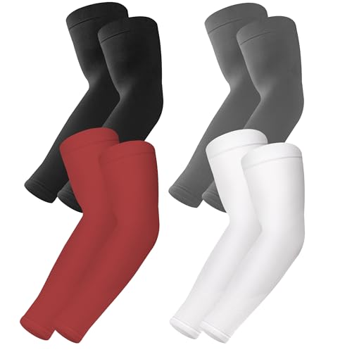 BHYTAKI UV 자외선 차단 팔 슬리브 6쌍, UPF 50 스포츠 쿨링 암 압박 슬리브 남성 여성 청소년용 - color: 블랙 1개+다크 그레이 1개+화이트 1개+레드 1개