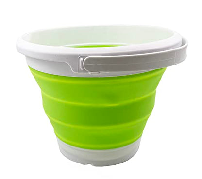 SAMMART 5.5L (1.4 Gallon) Collapsible Plastic Bucket - Foldable Round Tub - Portable Fishing Water Pail - Space Saving Outdoor Waterpot (White/Grass Green) - color: White/Grass Green
