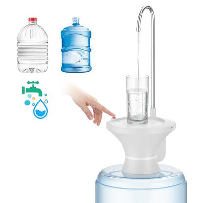 Water Dispenser for 5 Gallon Bottle, Electric Drinking Water Bottle Pump for 2-5 Gallon Jugs, USB Rechargeable Water Pump with 2 Switch Control for Home, Office, Camping - color: White