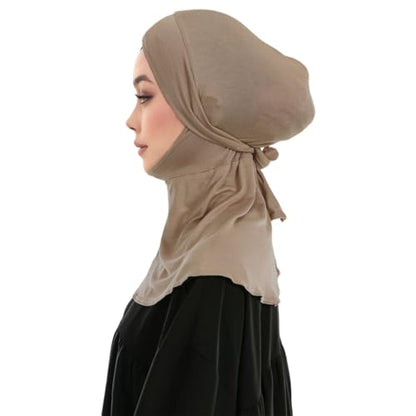 Hijab Undercaps Slouchy Beanies Cap with Tie Non-Slip Caps Under Scarf for Women - color: Khaki