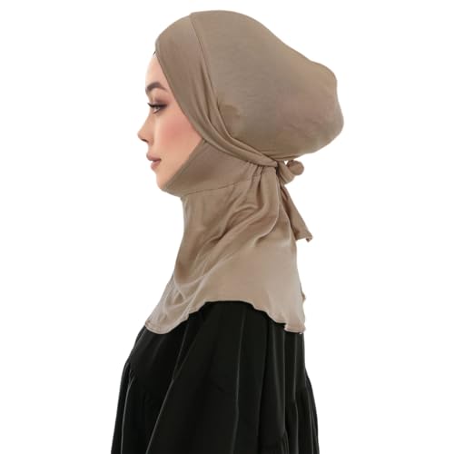 Hijab Undercaps Slouchy Beanies Cap with Tie Non-Slip Caps Under Scarf for Women - color: Khaki
