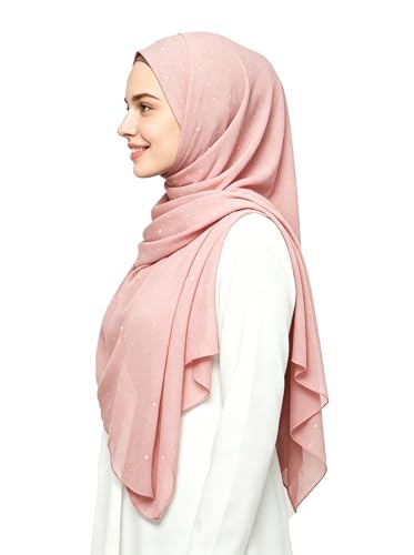 Lina & Lily Sparkle Shimmer Gold Glitter Women's Chiffon Hijab Head Scarf Shawl Wrap Lightweight - color: Blush Pink