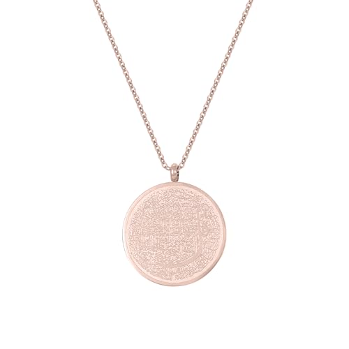 Arabic Islamic Calligraphy Quran Necklace Stainless Steel Round Pendant Muslim Ladies Pendant Jewelry Ramadan Gift For Women - color: Rose Gold