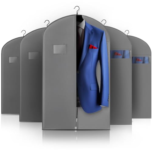 Hleelomi 5 Pack 40-in Garment Bag for Hanging Clothes Suit Bag Gray - color: Gray, size: 40“ （5 pack)