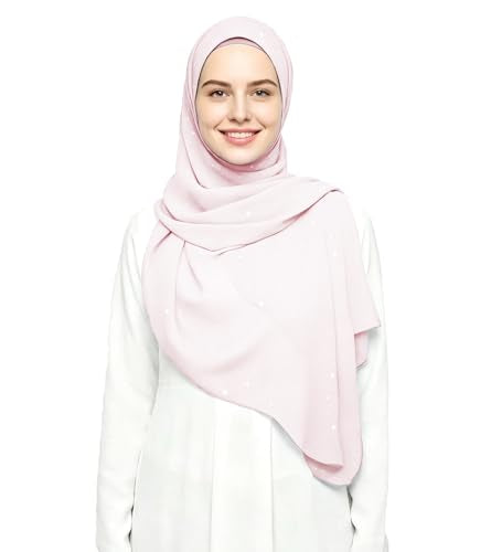 Lina & Lily Sparkle Shimmer Gold Glitter Women's Chiffon Hijab Head Scarf Shawl Wrap Lightweight - color: Pale Pink