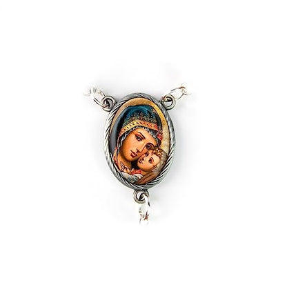 Olive Wood Car Rosary for Rearview Mirror from The Holy Land of Bethlehem - Auto Rosary with Madonna and Child Medal & Crucifix Cross Charm - 7" Pocket Rosary Beads for Hanging - color: Madonna and Child