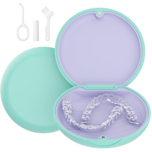 Retainer Case, Compatible with Invisalign, Cute Orthodontic Slim Aligner Case with Removal Tool and Brush, Seafoam Green - color: Seafoam Green