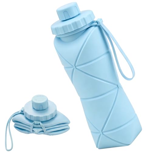 Collapsible Travel Water Bottle 28oz (800ml), BPA-Free, Foldable Silicone Lightweight Reusable Water Bottle with Leak-Proof Lid & Lanyard, Portable for Travel Cycling Gym Camping - color: 800ML-Blue