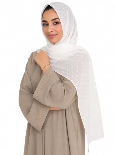 Chiffon Dotted Hijab Scarf for Women, Lightweight Textured Head Wrap Shawl,Soft Muslim Headscarf for Spring Fall - color: Mcmqxf2531-1#white