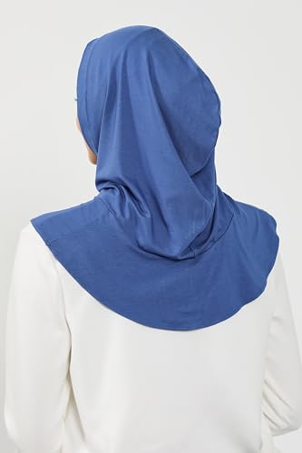 Aisha's Design Full Coverage%95 Cotton Bonnet for Women, Ready-to-Wear Hijab Bonnet Headscarf with Neck Coverage - color: Indigo