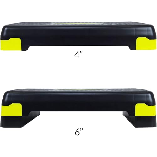 Fitvids Aerobic Step Platform Trainer with Adjustable 2-Level Risers, 400 Pound Weight Capacity – Non-Slip Exercise Stepper - color: Black/Lemon