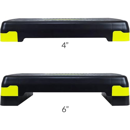 Fitvids Aerobic Step Platform Trainer with Adjustable 2-Level Risers, 400 Pound Weight Capacity – Non-Slip Exercise Stepper - color: Black/Lemon
