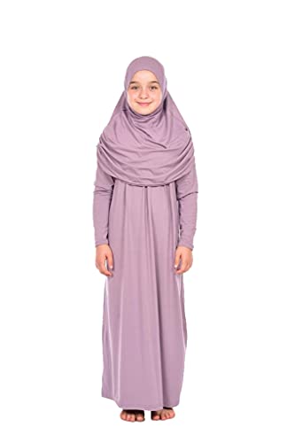 ihvan online Muslim Dress for Girls, Long Sleeve One-Piece Islamic Prayer Dress, Hijab for Kids, Girls Abaya, Islamic Gifts - color: Rose Color