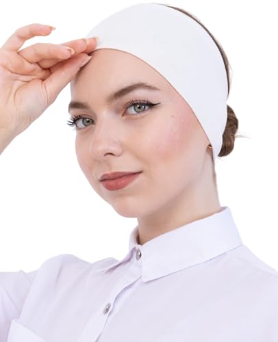 Prien Women Cotton Hijab Cap, Stretchy Head Cover, Pre-Sewn Inner Muslim Scarf Undercap, Non Slip Headband for Daily Wear - color: Cream