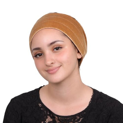 Mu Lan Gripband | Non-Slip Headband | Anti-Slip Velvet Under Scarf Hijab | Double Grip Hair Shawl Turban Hat Wig (Beige Gold) - color: Beige Gold