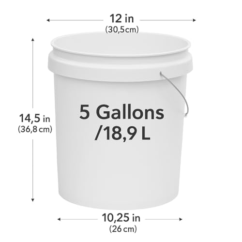 5 Gallon Utility Bucket 2-Pack – Durable Plastic Round Pails with Comfort Grip Handle, Multipurpose Cleaning and Storage Containers, White