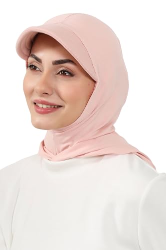 Aisha's Design Full Coverage Cotton Bonnet Hijab with Visor Modest Underscarf Bonnet - color: Powder Pink